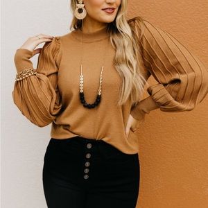 Brown classic stripe puff sleeve sweater